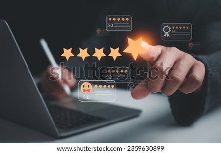 Customer Satisfaction Survey concept, service experience rating online application, customer evaluation product service quality, satisfaction feedback review, very good quality most. Royalty-Free Stock Photo #2359630899