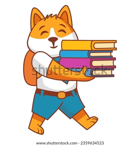School animal character. Student in uniform. Cartoon dog.Children education.A puppy schoolboy with books.Line art vector illustration.Isolated on white background.little koala reading a book.