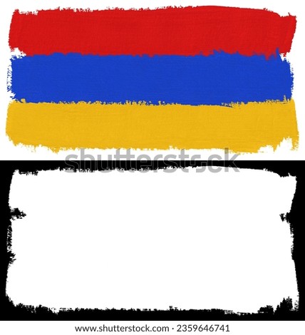 Flag of Armenia paint brush stroke texture isolated on white background with clipping mask (alpha channel) for quick isolation.