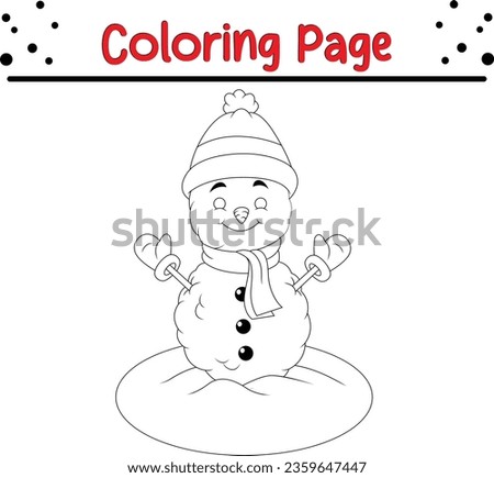 Happy Christmas cartoon snowman Coloring page for children. Christmas Vector black and white, winter coloring book.