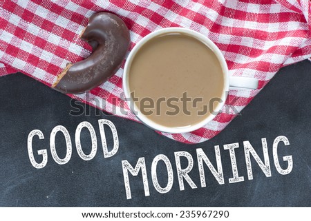 Good Morning background with a tablecloth, coffee and cake
