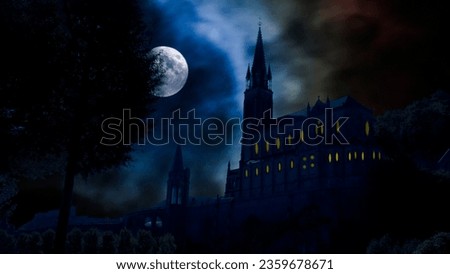 Night Glow in Lourdes: Illuminated Sanctuary under the Full Moon