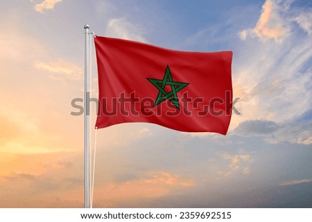 Morocco flag waving on sundown sky