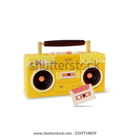 3d Retro Boombox and Audio Cassette Set Cartoon Style Isolated on a White Background Symbols of Eighties Music. Vector illustration Royalty-Free Stock Photo #2359718859