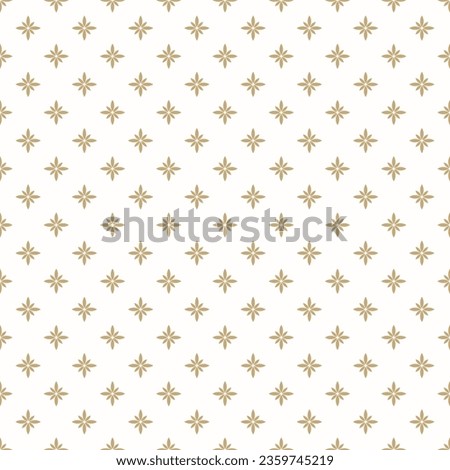 Golden vector floral seamless pattern. Abstract luxury geometric ornamental texture with small flower silhouettes. Gold and white simple ornament in oriental style. Elegant repeat geo background
