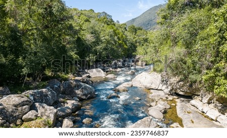 Lumiar, Nova Friburgo, Rio de Janeiro, Brazil. Paradisiacal waterfall on a beautiful sunny day with blue sky
