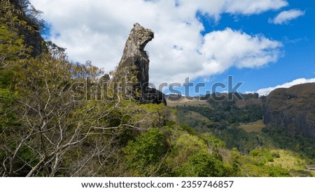 Sitting Dog Stone. Natural rock formation located in Nova Friburgo, Rio de Janeiro, Brazil.
