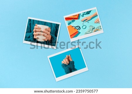 Collection of instant photo with picture of hands with manicure. Manicure design trends