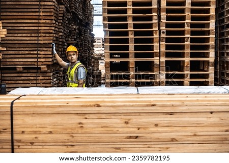 Wood factory worker man working in wood pallet distribution warehouse 
