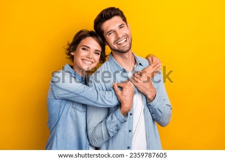 Photo of perfect family lady guy cuddle enjoy romantic date together isolated shine color background Royalty-Free Stock Photo #2359787605