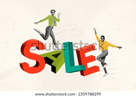 Photo cartoon comics sketch collage picture of excited funky lady enjoying shopping sale isolated creative beige color background