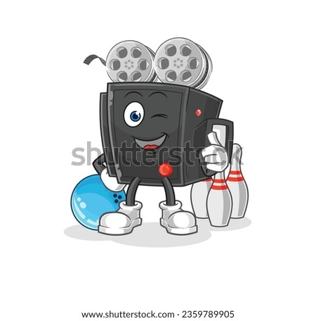 the film camera play bowling illustration. character vector