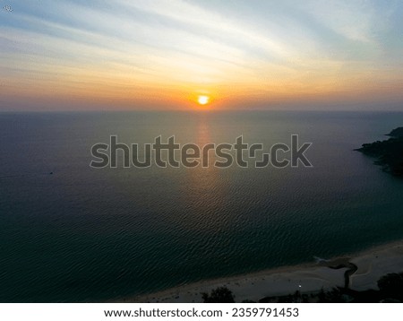 Aerial view sunset sky over sea,Nature Light Sunset or sunrise over ocean,Colorful dramatic scenery sky, Amazing clouds and waves in sunset sky beautiful light nature background