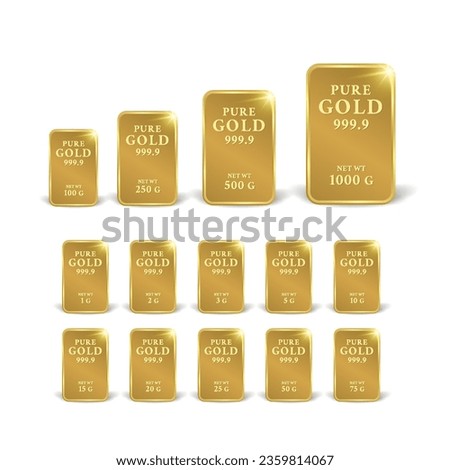 Pure Gold Bars with Shadow and Various Grams Royalty-Free Stock Photo #2359814067