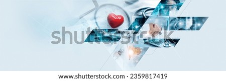 Healthcare business data and Medical business growth, Medical hub on global network, Medical marketing, Health insurance, Access to welfare health, and Healthcare business analysis.  Royalty-Free Stock Photo #2359817419