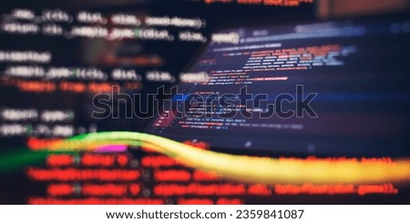 Monitor closeup of function source code. Abstract IT technology background.