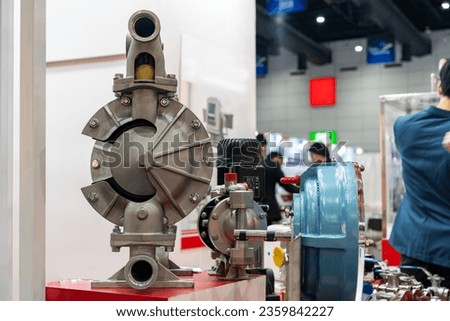 cut away cross section show detail inside air operated stainless steel double diaphragm pump or membrane pump in industrial Royalty-Free Stock Photo #2359842227