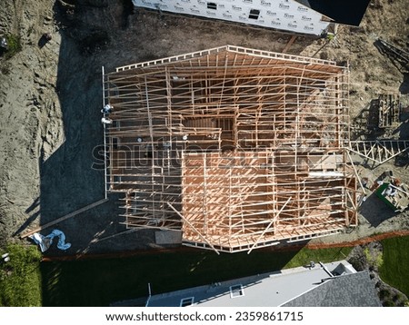 House family construction wooden site. construction of a house. Florida. Above drone Photo.