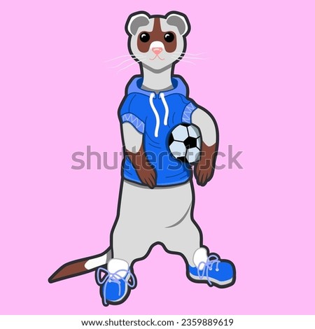 Ferret icon of an athlete with a ball on the front. Mink mascot. Cartoon vector mink icon for web design