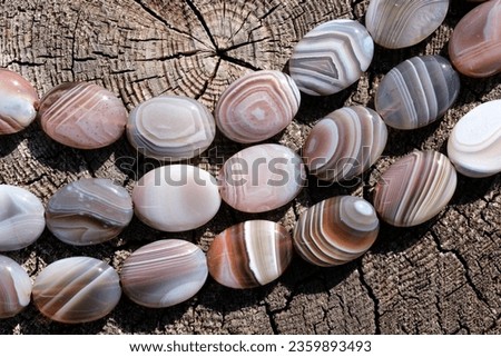 Natural Botswana agate. Oval beads. Royalty-Free Stock Photo #2359893493