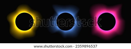 Circle illuminate frame with gradient. Set of three round neon banners isolated on black background. Vector illustration