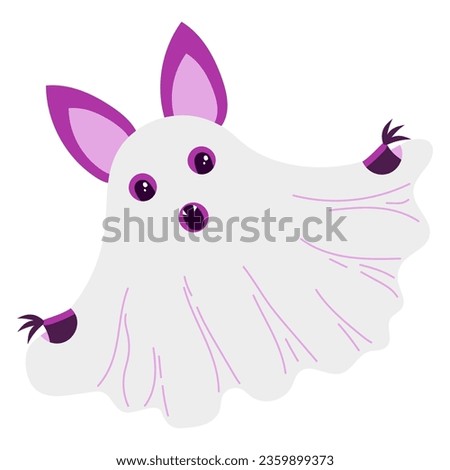 Happy Halloween sticker with Cute bat dressed as a ghost. holiday clipart