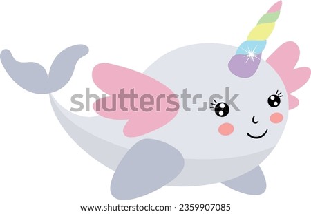 Funny unicorn whale with wings
