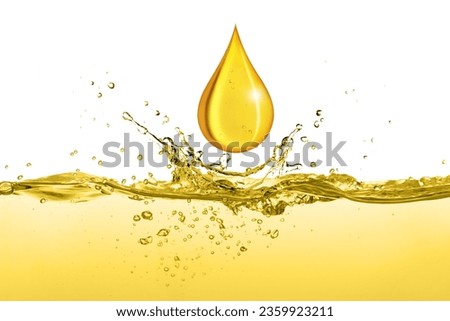 Cooking oil splash with oil drop falling isolated on white background. Royalty-Free Stock Photo #2359923211