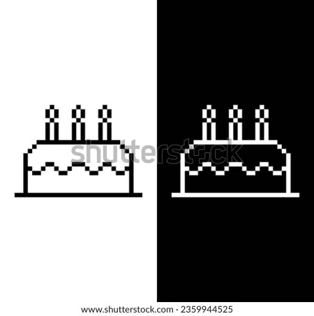 cake icon 8 bit, pixel art  dessert birthday cake icon  game  logo.