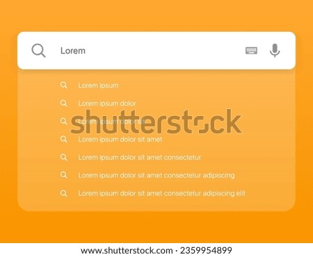 Search Bar with suggestions for UI UX design and web site. Search Address and navigation bar icon. Collection of search form templates for websites. Search engine web browser window template. Royalty-Free Stock Photo #2359954899