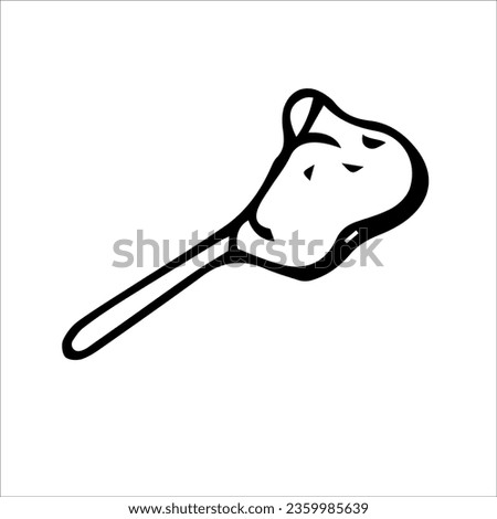 Ham, a piece of meat on the bone. Vector black and white hand-drawn illustration. Silhouette, icon, logo, sketch, template, doodles.