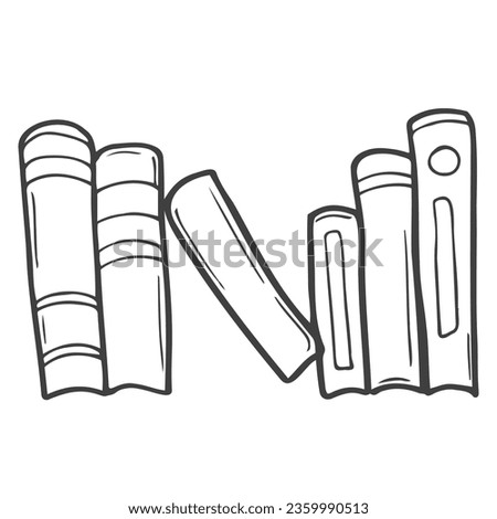 Library books doodle. Stack of books,open and closed books in sketch style. Hand drawn vector illustration isolated on white background.