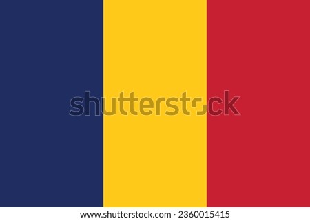 The flag of Chad. Flag icon. Standard color. Standard size. A rectangular flag. Computer illustration. Digital illustration. Vector illustration.