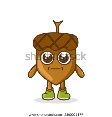 a picture of acorn fruit with a flat expression. No words straight face acorn fruit emoji. Vector flat design emoticon icon isolated on white background.