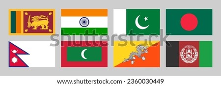 National Flags of Asia, Sri Lanka, India, Pakistan, Bangladesh, Nepal, Maldives, Bhutan, Afghanistan