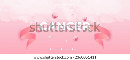 Breast Cancer Awareness Month banner, with pink ribbon, flower and cloud elements