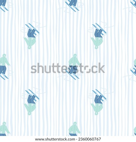 Winter sports seamless pattern. Skiers on the slope. For fabric design, textile print, wrapping paper, cover. Vector illustration Royalty-Free Stock Photo #2360060767
