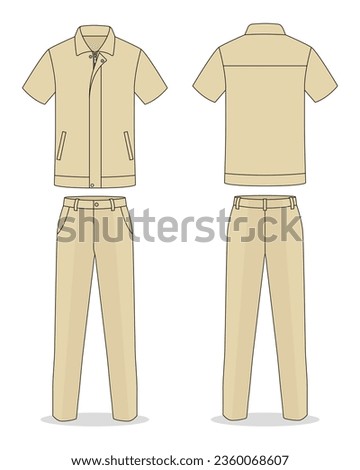 Khaki technician workshop uniform template on white background.Front and back view, vector file Royalty-Free Stock Photo #2360068607