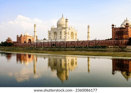 The world famous Taj Mahal.  The Taj Mahal is a mausoleum located in Agra, India. South Asia