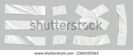 Pieces of tape transparent. Paper stickers. White label tapes, note tag with sticky effect, 3d adhesive torn patch collection. Isolated masking stripes. Vector realistic mockup set Royalty-Free Stock Photo #2360100365