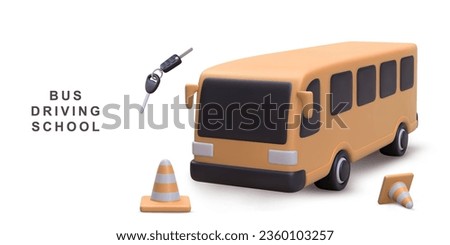 3d realistic banner driving school with bus. Vector illustration. Royalty-Free Stock Photo #2360103257