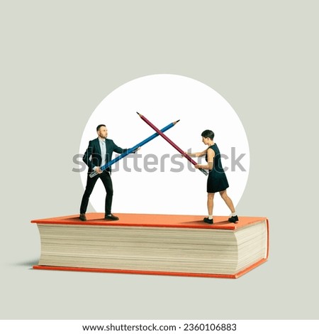 Duel between authors for copyright. Art collage. Royalty-Free Stock Photo #2360106883
