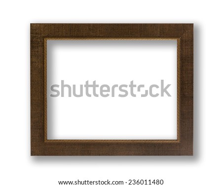 Old Antique Brown Frame With Shadows Isolated On White Background. 