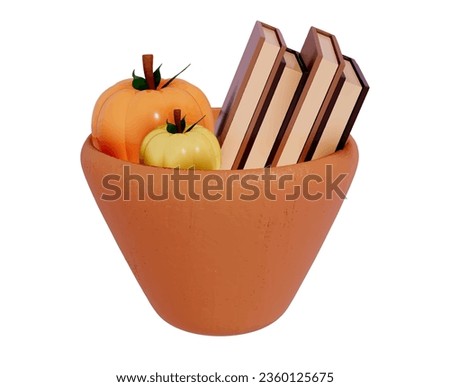 Autumn pumpkin with books 3d vector on a white background