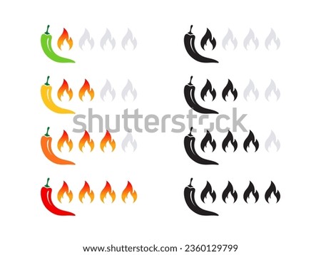 Spicy level labels. Product spicy degree symbols. Spicy badges types. Vector scalable graphics