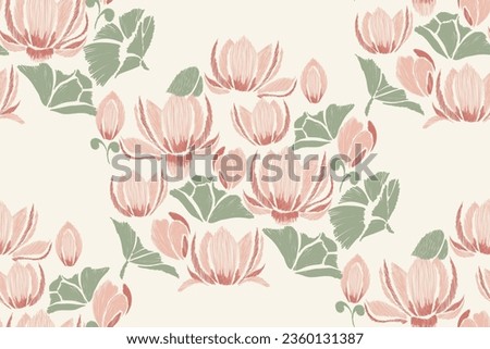 Lotus flower pattern seamless embroidery background pink flower motifs seamless pattern. Ethnic oriental pattern traditional.Ikatstyle abstract pattern vector illustration 