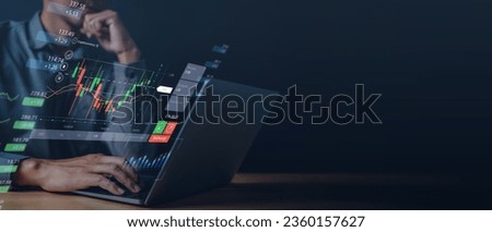 investment, graph, cryptocurrency, bitcoin, indicator, finance, investing, trader, risk, diagrams. typing keyboard at laptop for invest into cryptocurrency. bitcoin and forex is high risk be careful. Royalty-Free Stock Photo #2360157627