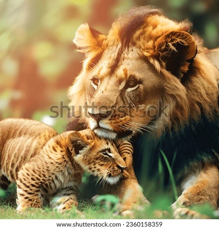 lion cub,rare photo of lioness and son