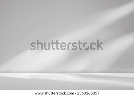 Background Studio,White Concrete Wall Texture with Leaves Shadow on Cement floor,Empty Grey Studio Room Display with Table Top,Backdrop background Cosmetic Product Display, Beauty Presentation