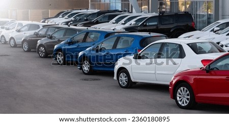 Cars in a row. Used car sales. Royalty-Free Stock Photo #2360180895